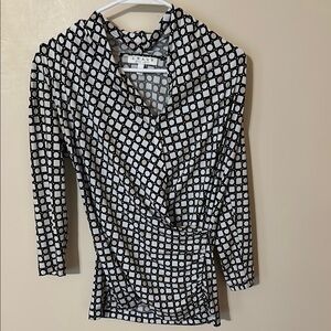 Chaus Black and White Asymmetrical Fitted Blouse small